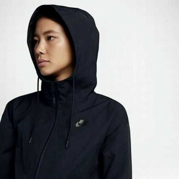 Nike Hooded Parka Jacket Women’s Small Black Water Resistant Packable Midi Coat - Picture 10 of 11